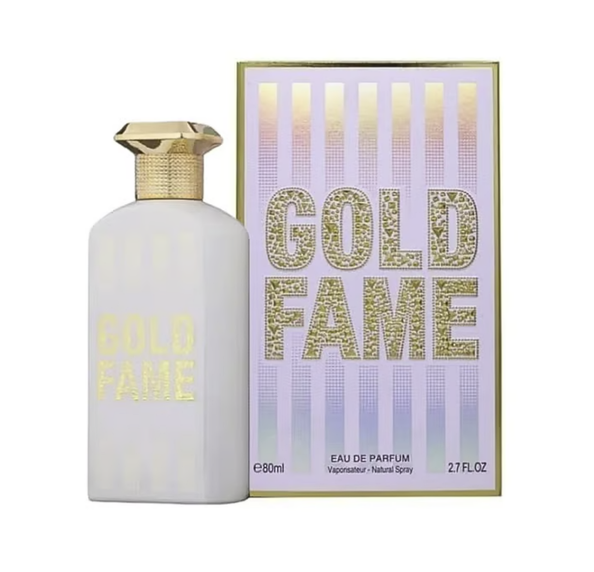 Gold Fame by Fragrance World – pakuotė ir buteliukas