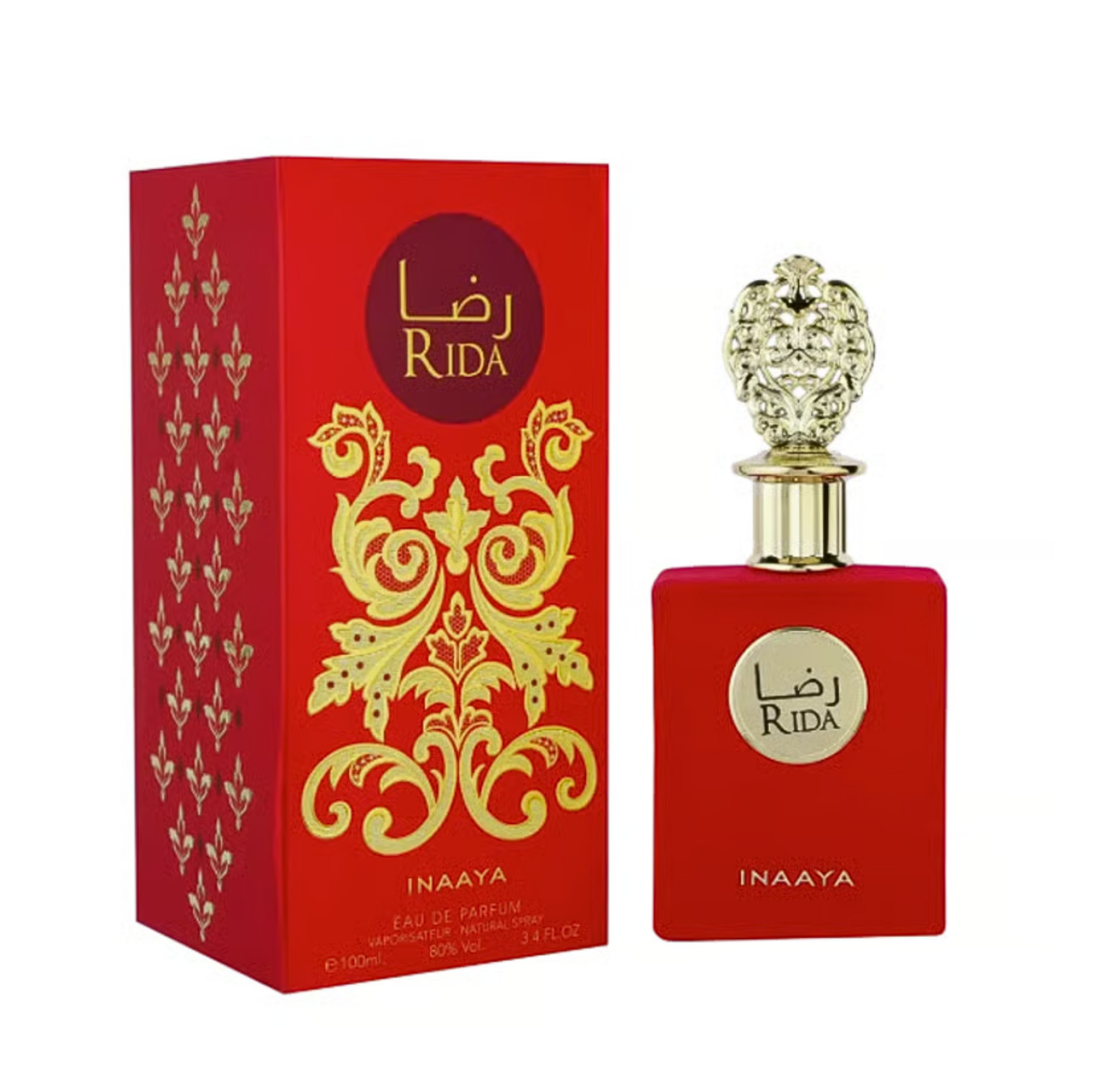 Rida Red by Inaaya EDP 100ml – pakuotė ir buteliukas