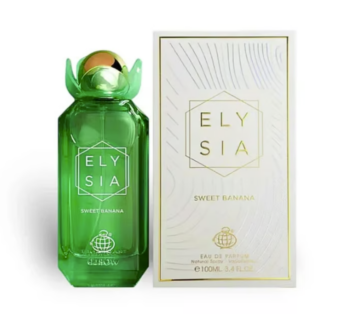 Elysia Sweet Banana by Fragrance World – pakuotė ir buteliukas